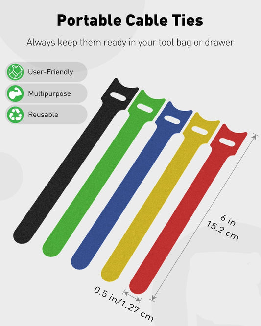 Hook & Loop Cable Straps Reusable, 15 cm Cable Ties
