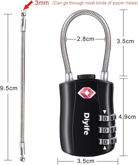 TSA Luggage Locks, 3-Digit Combination Padlock, Suitcases, Peli Cases and bags Bags
