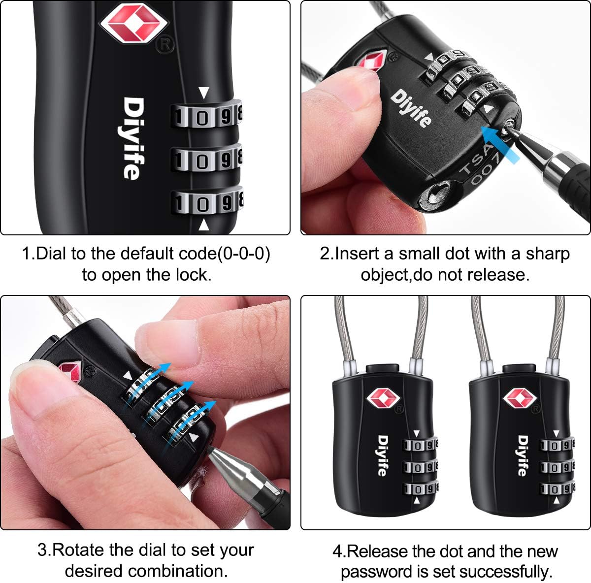 TSA Luggage Locks, 3-Digit Combination Padlock, Suitcases, Peli Cases and bags Bags
