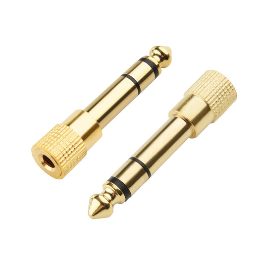 The Tour Store gold 3.5mm to 6.35mm headphone adapter pair for audio connection