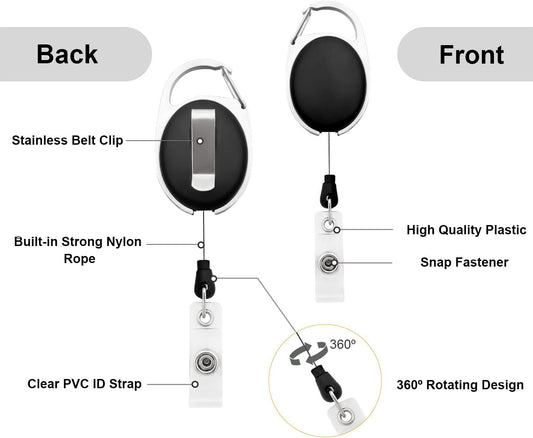 The Tour Store heavy duty retractable badge holder with stainless belt clip nylon rope and clear PVC ID strap