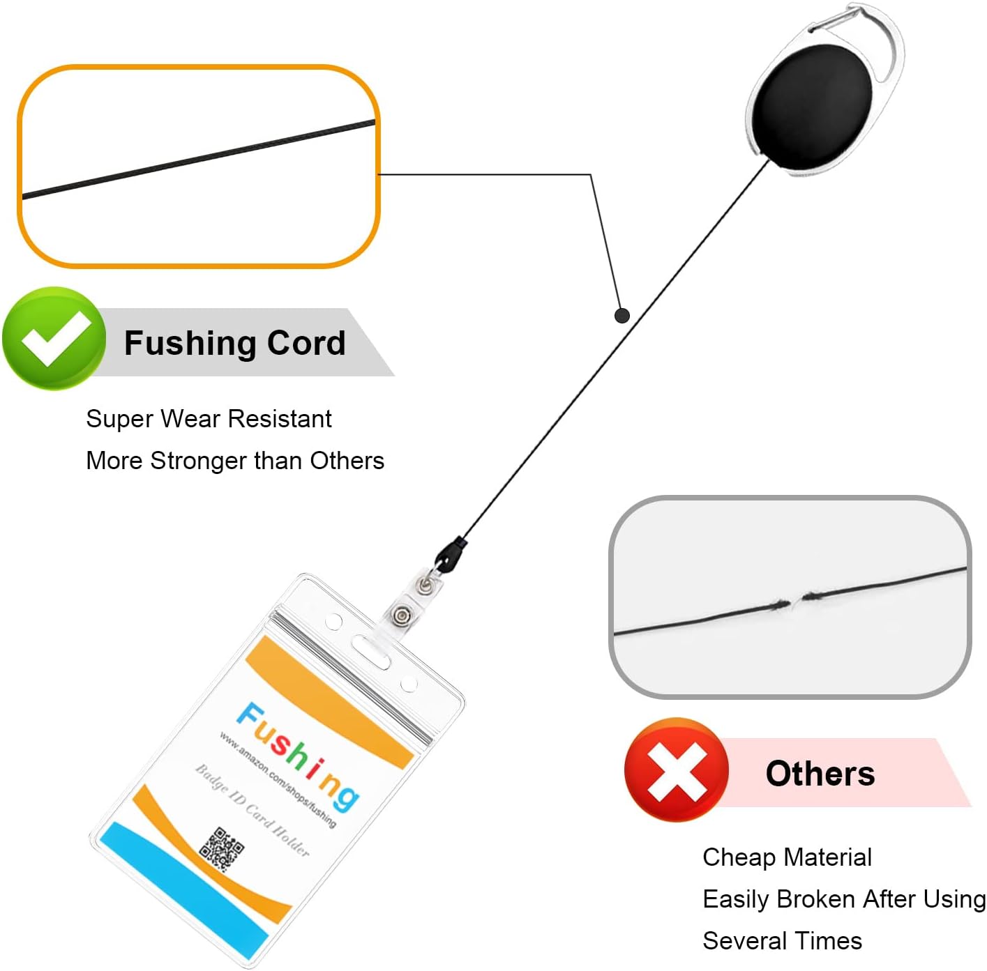 The Tour Store heavy duty retractable badge holder with super wear resistant fushing cord and clear ID holder