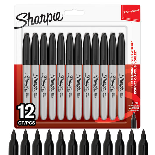 The Tour Store professional Sharpie markers set with 12 fine permanent black markers in pack